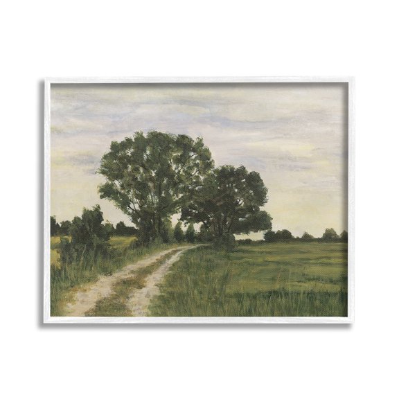 Stupell Industries Trees on Country Road Landscape Painting White Framed Art Print Wall Art, 30 x 24