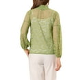 thumbnail image 3 of INSPIRE CHIC Women's Floral Lace Top Turtleneck Puff Long Sleeve See Through Sheer Blouse XS Pea Green, 3 of 6