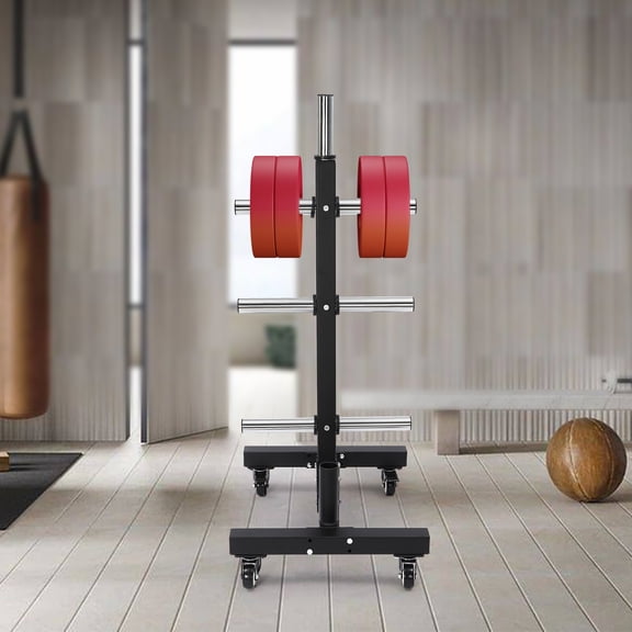 Mobile Dumbbell Rack, 1102LB Capacity with 7 Storage Posts, 29x23.75in Base with Locking Casters for Gym