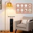 thumbnail image 3 of 67" Arc Floor Lamp for Living Room,Rattan Boho Floor Lamp with Remote Control,3 Color Temperature Dimmable Standing Lamp Tall Pole Lamps for Bedroom,Gold,Bulb Included, 3 of 7