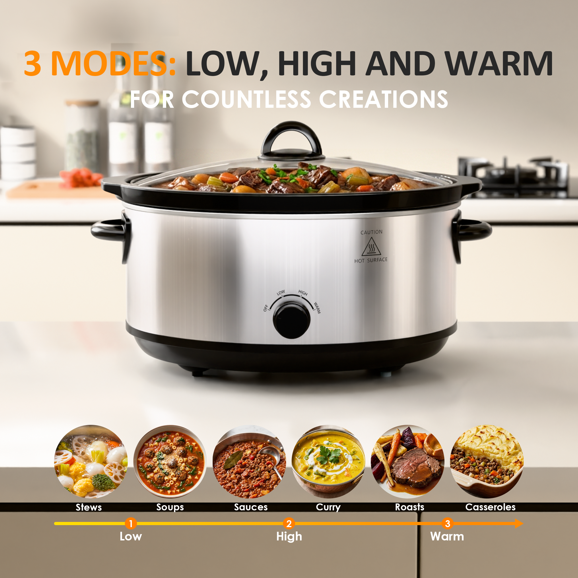 WHALLSE 7-Quart Slow Cooker with Removable Nonstick Crock photo 3