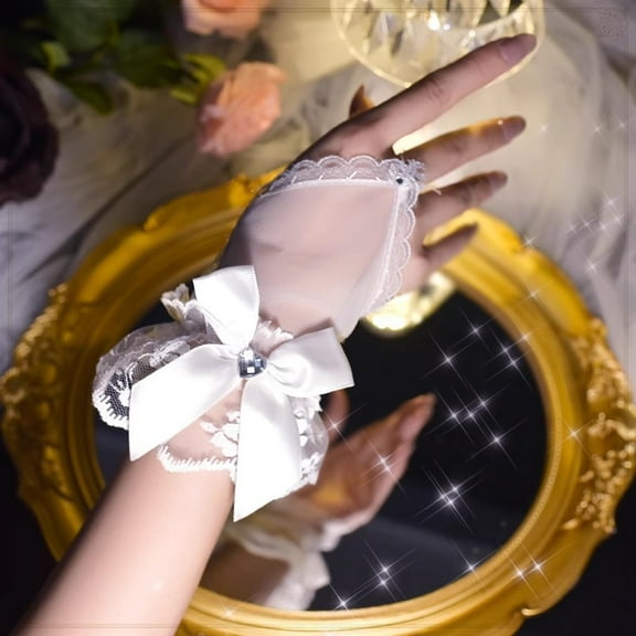 Dalrosia Wedding Bride Lace Gloves Fingerless Bridal Gloves White Rhinestone Glove Short Party Prom Glove Accessories for Women and Brides