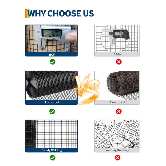 Acekid Hardware Cloth 1/2 Inch 48in x 100Ft, PVC Coated Welded Wire Mesh Fence, Black