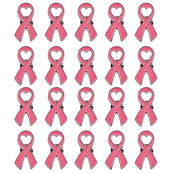 lanema 20pcs Breast Cancers Awareness Lapel Pin Heart Ribbon Brooches Pins Public Welfare Badges Party Jewelry Accessory
