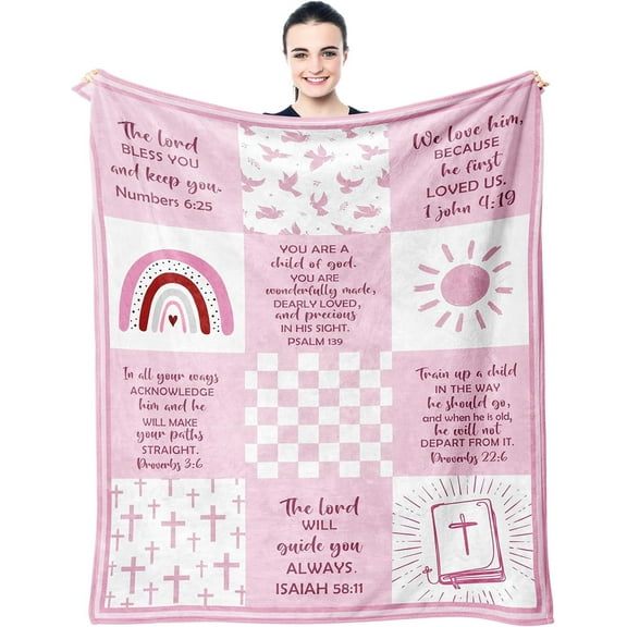 Baptism Gifts for Girl, Baptismal Gifts Blanket 60"x50", Baptism Favors, Christening Gifts, Baptism Gifts for Women, Best Baptism Gift for Girls, Christian Gifts, Religious Bible Catholic Gift