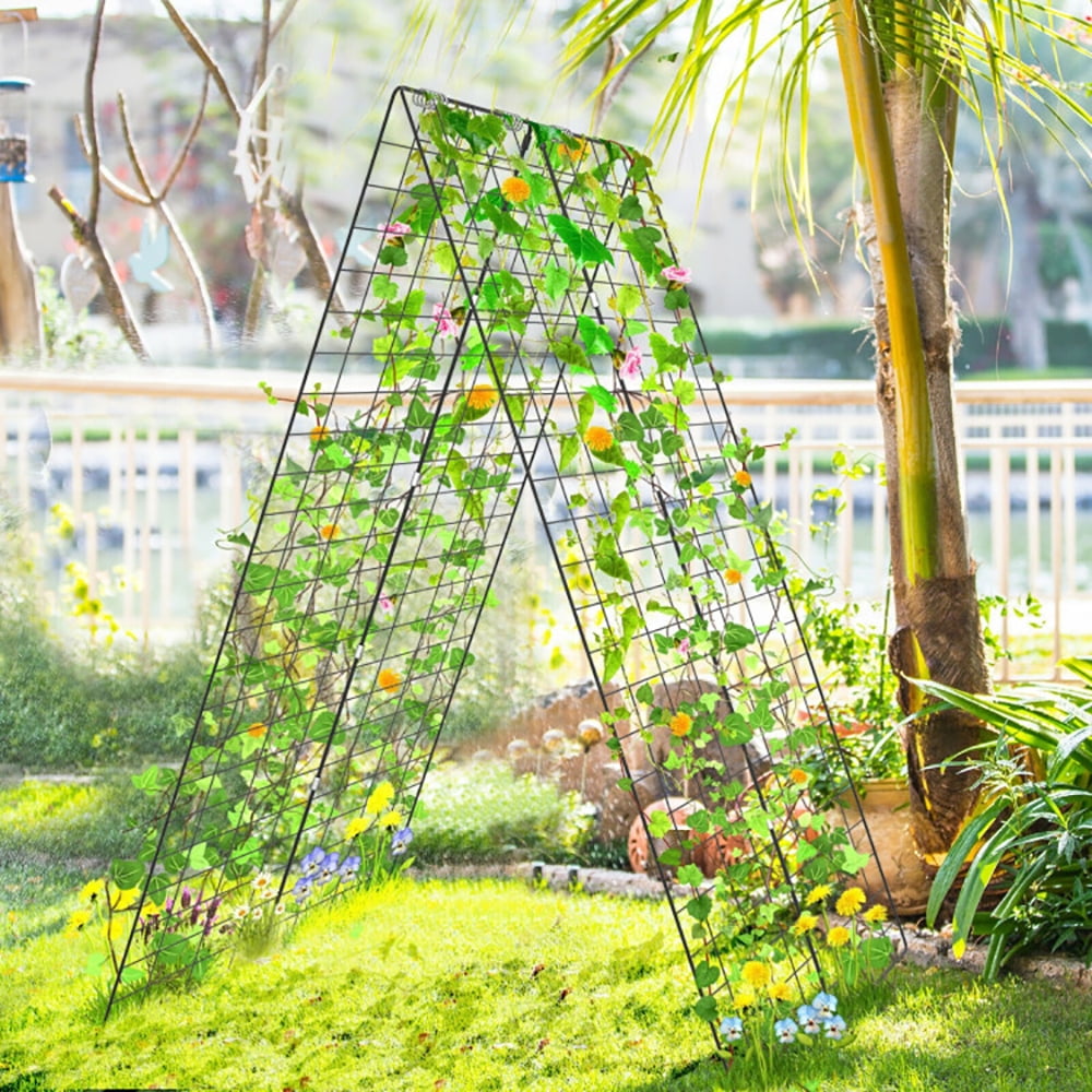 Spaco 2 Pieces Foldable A-Frame Trellis Plant Supports with Twist Ties, Green Plant Support for Tomato, Flower Outdoor-Green