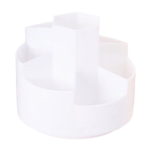 Rotating Pen Holder Desk Organizer White 4.9 in 360 Degree Plastic Pencil Cup with Compartments for Office Supplies Makeup Brushes