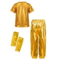 thumbnail image 2 of TTAO Kids Girls Boys Street Jazz Hip Hop Ballet Dance Outfits Shiny Short Sleeve Tops with Harem Pants Gloves Set Gold 7-8, 2 of 3