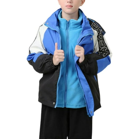 

SYNPOS 3-13Y Child Boys Fleece Jacket Windbreaker 2-in-1 Colorblock Outdoor Jakcet