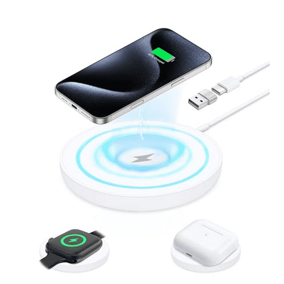 3 in 1 Wireless Charging Pad Compatible with MagSafe Charger for iPhone 16-12 Series, iWatch Ultra/SE/10-3 Series, AirPods Pro 2/Pro/4/3/2, 15W Fast Magnetic Wireless Charger with Dual Charging Ports