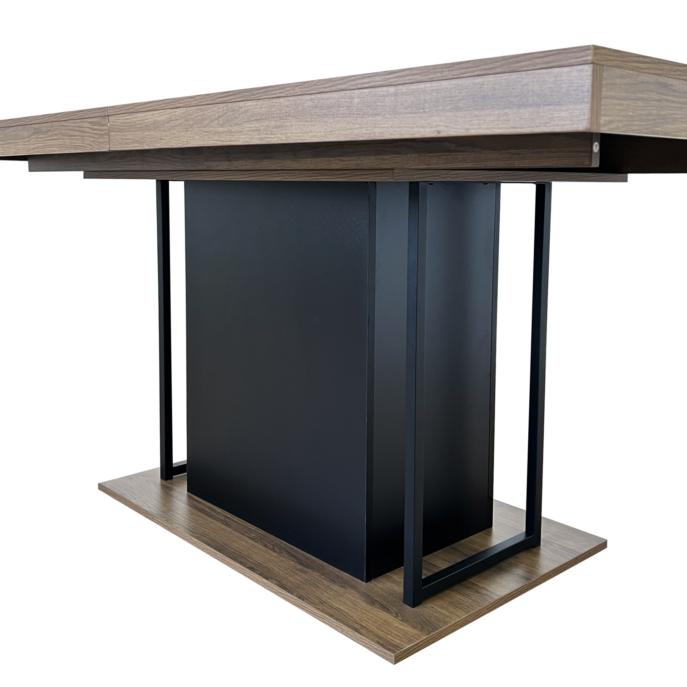 Noble House Caldren 78.74" Extendable Dining Table, Wooden Rectangle Dual Pedestal Dining Table for 6-10, Black Brown