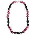 thumbnail image 4 of Handmade Fuchsia & Magenta Pink Baroque Pearl w/ Black Onyx Bead Short Necklace for Women by Isabella Jewelry, 4 of 6