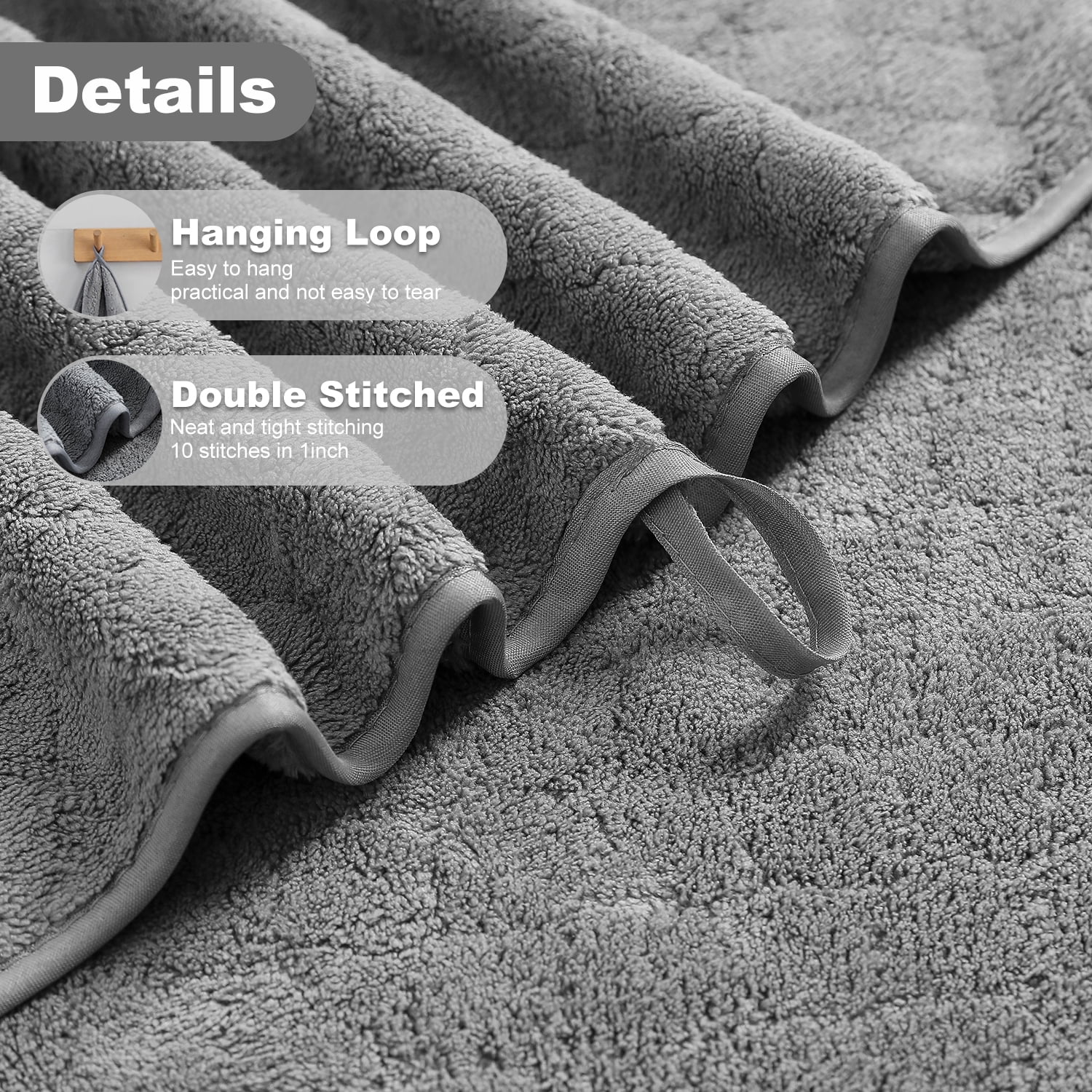 Smuge 18 Pcs Bath Towel Sets, Include 6 Bath Sheet Towels, 6 Hand Towels, 6 Washcloths, Soft Microfiber Highly Absorbent Shower Towel for Bathroom Gym Spa(Dark Gray)