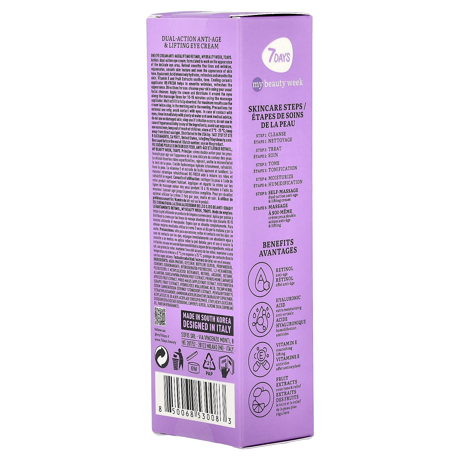 7Days Beauty Retinol, Dual-Action Anti-Age & Lifting Eye Cream, 0.6 fl oz (18 ml)