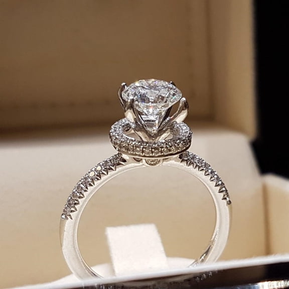 925 Sterling Silver Plated Promise Rings for Women's,Full Diamond Cocktail Round Cut Cubic Zirconia Diamond Ring Eternity Engagement Wedding Band Ring for Women Size