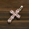 thumbnail image 3 of 6X4 MM Oval Shape Pink Cz Gemstone 925 Sterling Silver Cross Valentines Day Gifts Pendant, 3 of 5