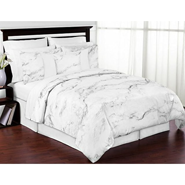 Sweet Jojo Designs Ensemble de Literie Moderne 3 Pcs en Marbre Gris, Noir et Blanc Format Double/Grand