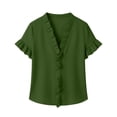 thumbnail image 4 of Guluxicc Women's Blouses Dressy Boho Casual Ruffle Short Sleeve Tops Business Outfits Ladies Summer 2025 Trendy Work Shirts, 4 of 6