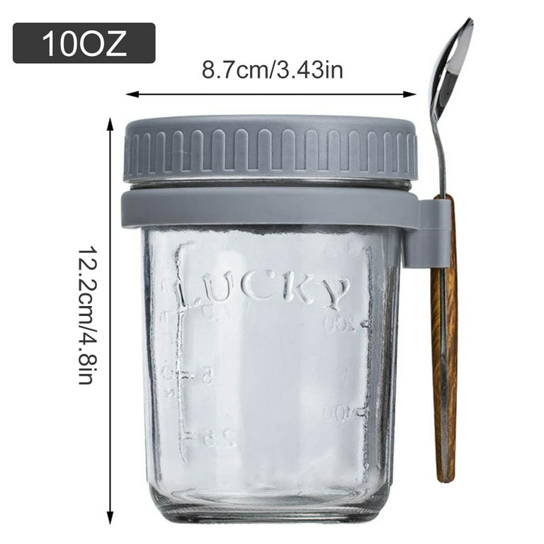 2Pcs Overnight Oats Container with Stainless Steel Spoon Lids 10oz