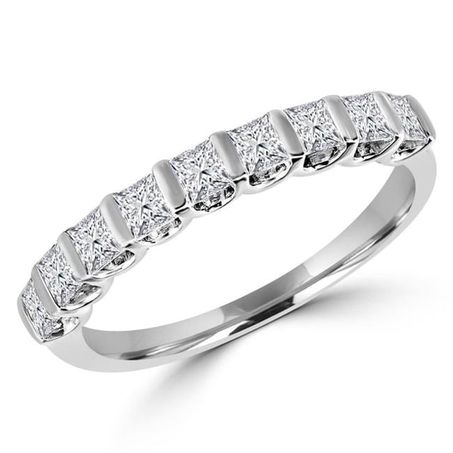 Majesty Diamonds MDR170107-5.5 1.1 CTW Princess Diamond Bar Set Cocktail Ring in 14K White Gold - Size 5.5