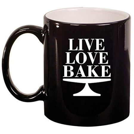 

Ceramic Coffee Tea Mug Cup Live Love Bake (Black)