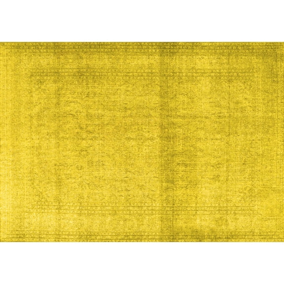Ahgly Company Machine Washable Indoor Rectangle Persian Yellow Traditional Area Rugs, 5' x 7'