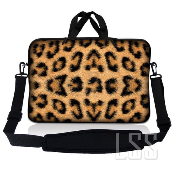 LSS 8-10.2 inch Laptop Sleeve Bag Compatible with Acer, Dell, HP, Sony, MacBook, Carrying Case Pouch w/ Handle & Adjustable Strap - Leopard Print