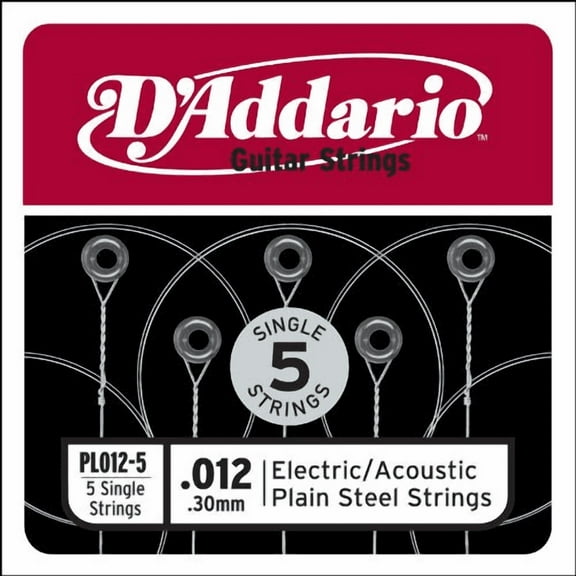 D'Addario PL012-5 Plain Steel Guitar Single String, .012 5-pack