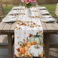 thumbnail image 4 of Green Orange Fall Table Runner - 108 Inch Long Thanksgiving Pumpkins Maple Leaf Vintage Cotton and Linen Blended Dress Scarves Farmhouse Table Runner for Kitchen Dining, Coffee Table, 13" x 108", 4 of 8