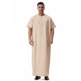 thumbnail image 2 of Fewfanhot Men's Long Sleeve Muslim Thobe, Solid Color Collared Kaftan Robe, Traditional Islamic Jubba, S-3XL, 2 of 9
