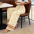 thumbnail image 4 of Tnhcen Women's Bohemian Print Drawstring Palazzo Pants, 100% Polyester Pre - Shrunk Bamboo Modal, Elastic Waist Beach Vacation Casual Wide Leg Trousers for Women S - 2XL, 4 of 8