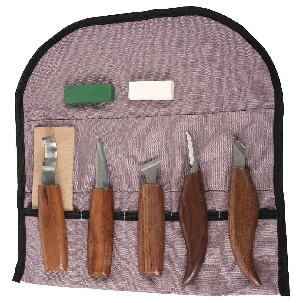 6 Pcs Wood Carving Tools Set with Chip Carving Knife,Woodworking Whittling Knife Polishing Wax Sharpening Leather Grey Cut-Proof Gloves in Tools Roll for Beginners and Professional Woodcarvers 
