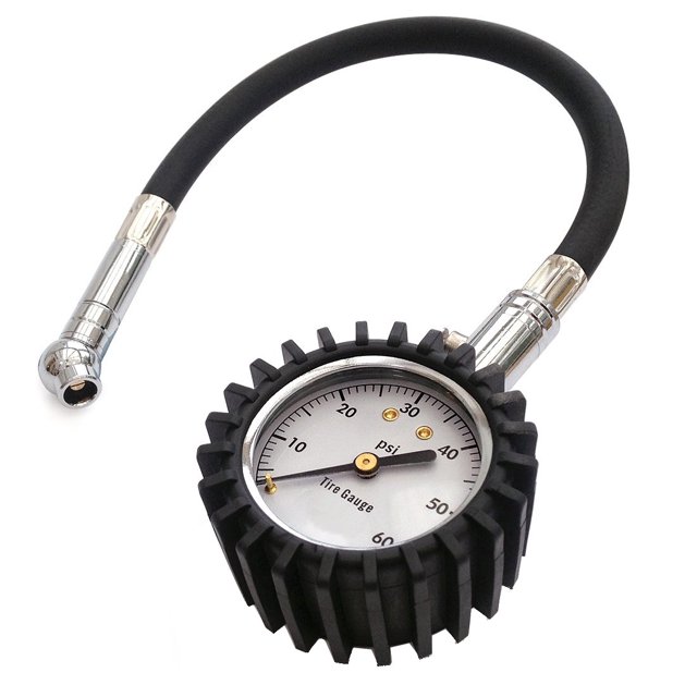 Medidor de presión de neumáticos Negro Plata 1 pieza Medidor de presión de neumáticos 4 bar 60 PSI, esfera luminosa grande y precisa de 2 pulgadas, manómetro mecánico profesional para motocicletas, au