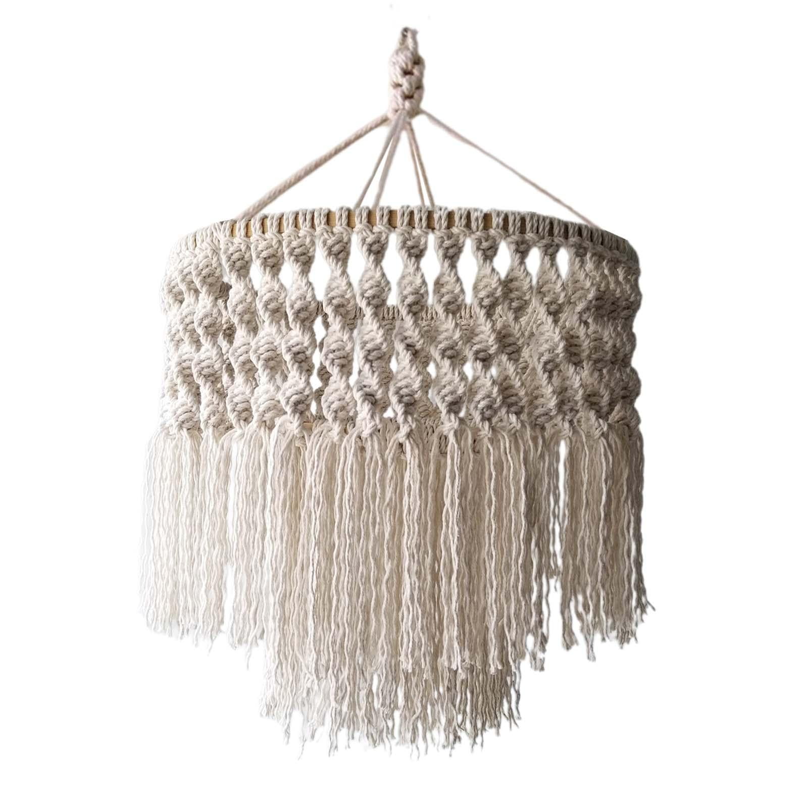 Vintage Handwoven Crochet Hanging Macrame LampShade Ceiling Pendant Light  Shade Tasseled Chandelier Bohomian Wedding Home Decoration,29.5(H) x17.7(W)