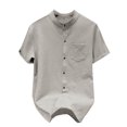 thumbnail image 2 of pstuiky camisetas de hombre, Camisa casual de manga corta para hombre, estilo bolos vintage, estilo playero cubano, con botones, para verano camisas casuales para hombre l, 2 of 4