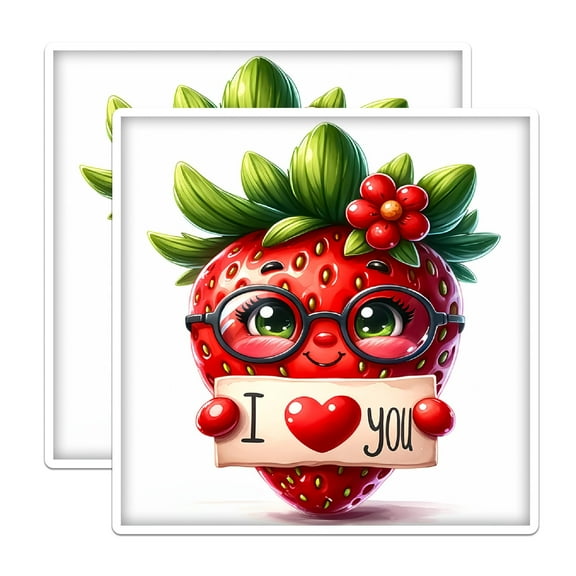 (2 Pack) I Love You Strawberry Stickers - Cute Berry Punny - 5 Inches On Longest Side - Premium Vinyl - for Cars, Trucks, Skateboards, Laptops - Made in USA - BMCS1066
