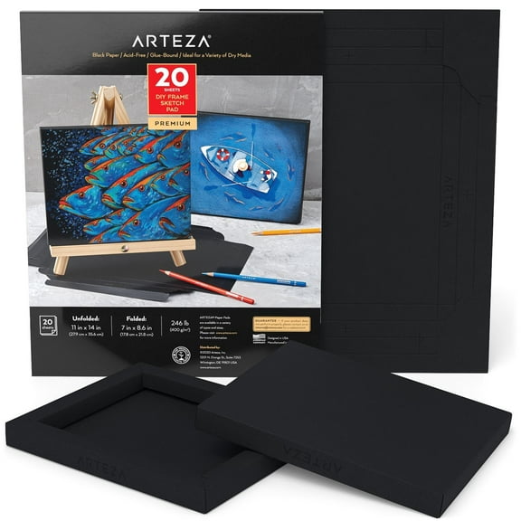 Arteza DIY Foldable 7x8.6" Canvas Frame, Black, Sketch - 20 Sheets