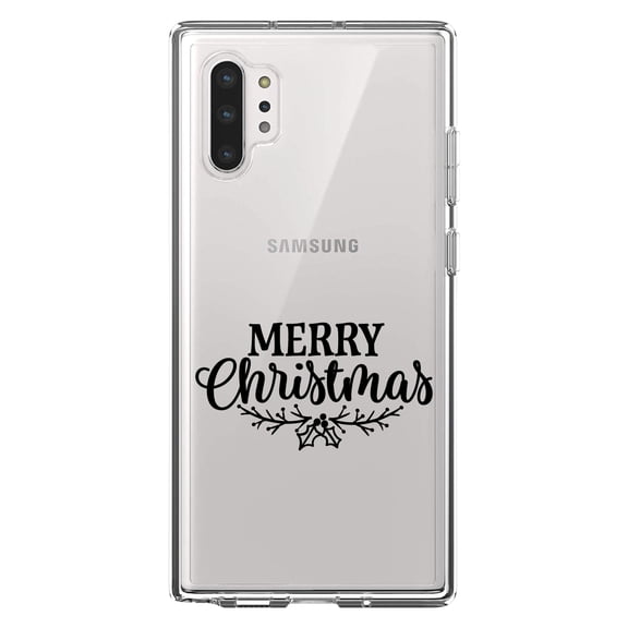 DistinctInk Clear Shockproof Hybrid Case for Galaxy Note 10 PLUS (6.8" Screen) - TPU Bumper Acrylic Back Tempered Glass Screen Protector - Merry Christmas Mistletoe - Black