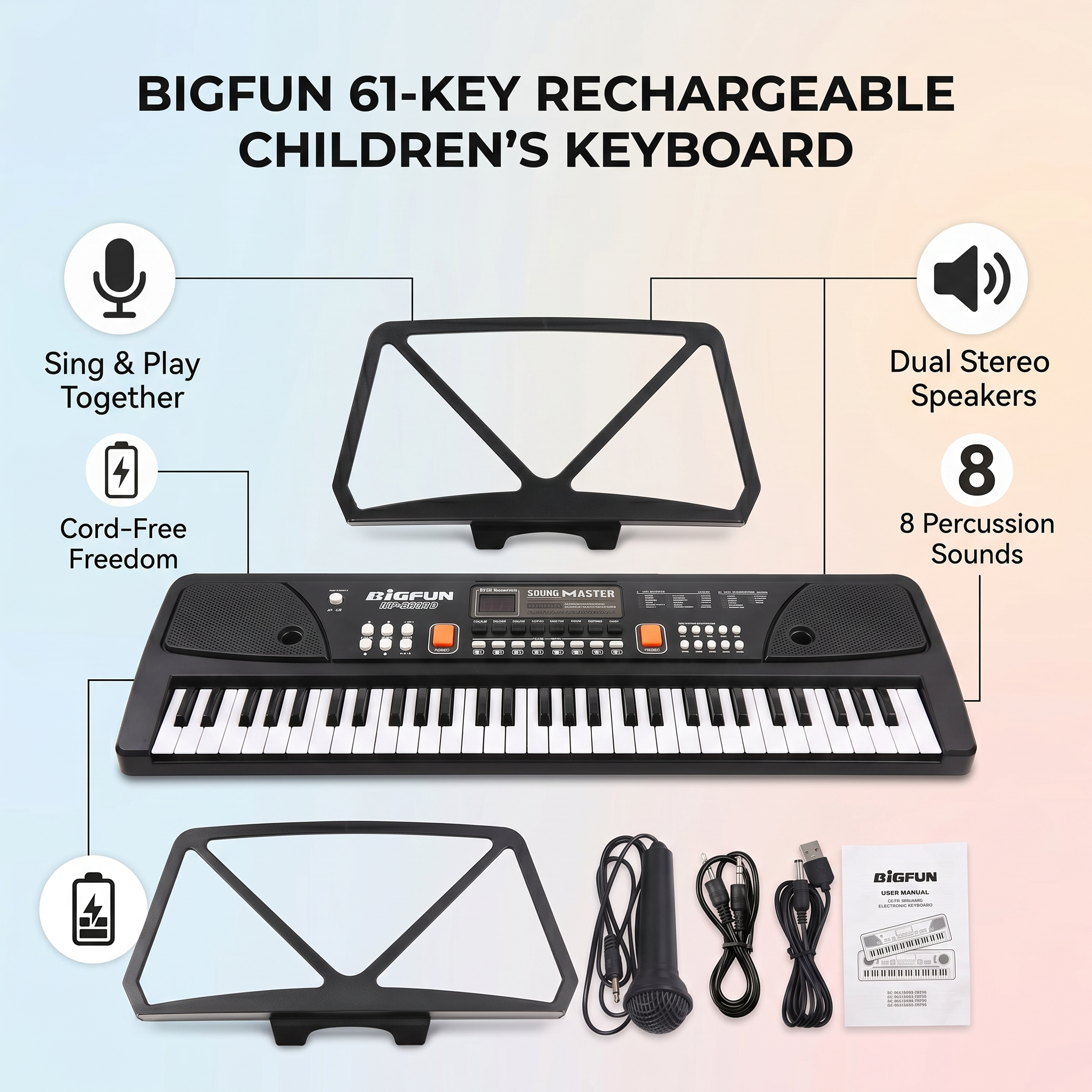 Eccomum 61-Key Rechargeable Electronic Piano with Microphone photo 4
