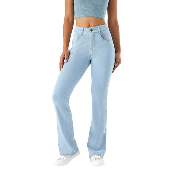 JIKNTTR Women's Casual Jeans Ladies Elastic Pull On Skinny Flared Bootcut Denim Jeggings Loose Fit Denim Pants