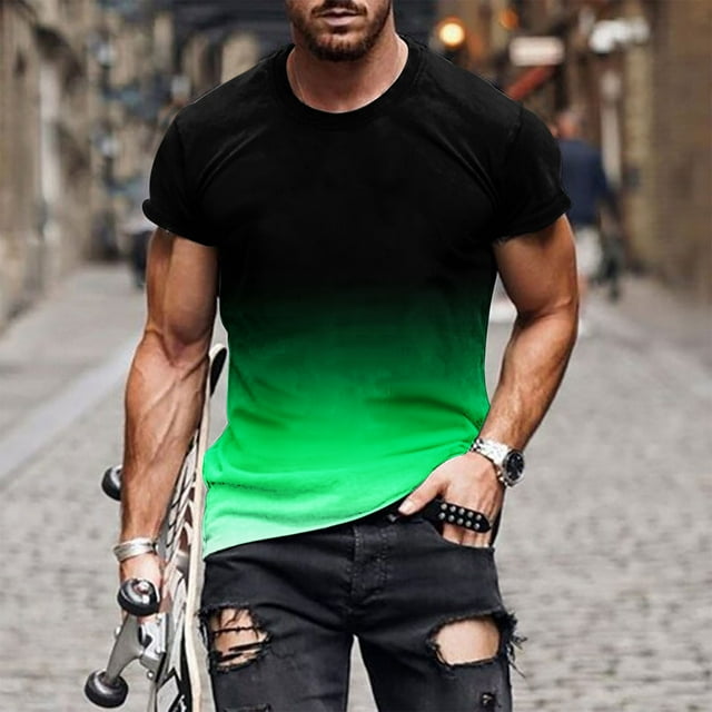cllios T-Shirts Graphiques Grande Taille pour Hommes Coupe Régulière Décontracté Manches Courtes Imprimé Teinture sur Nœuds Dégradé Col Rond Chandails d'Entraînement Tendance Surdimensionnés T-Shirts Basiques