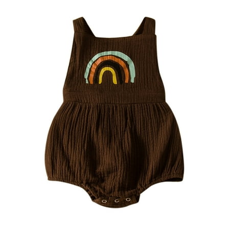 

Binmer Newborn Infant Baby Girls Rainbow Printed Cotton And Linen Bodysuit Romper Set