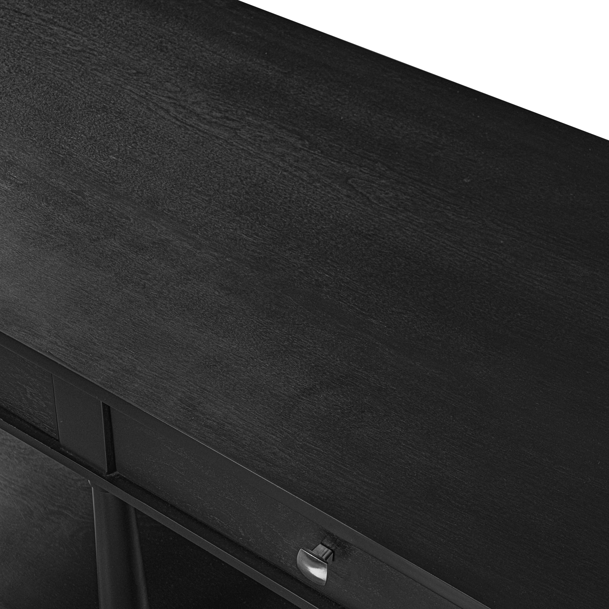 Leumius Farmhouse Coffee Table with 2 Storage Drawers & Lower Open Shelf, Rectangular Cocktail Table with Solid Wood Legs for Living Room Black