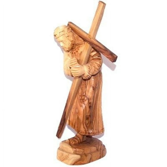 Jesus carrying the Cross - Olive wood (25 cm or 10 Inches with Cross)