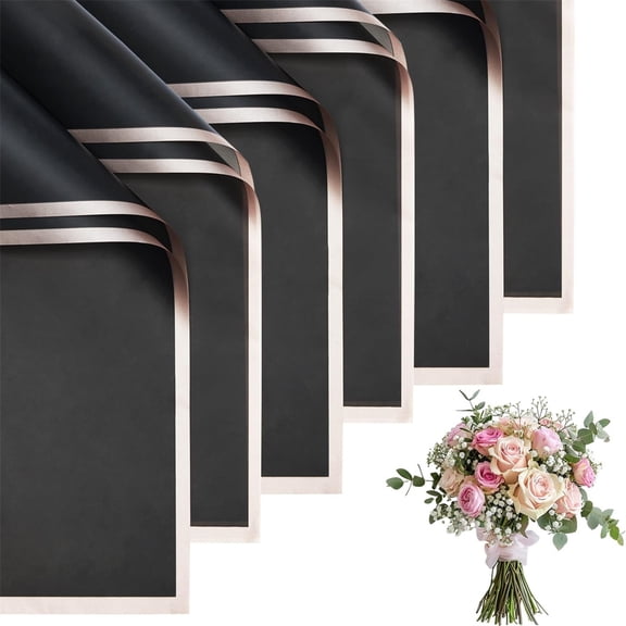 Topboutique Florist Bouquet Wrapping Paper 10 Sheets Black Matte Flower Packaging Paper with Gold Edges Waterproof DIY Floral Paper for Graduation Birthday Christmas Valentine's Day