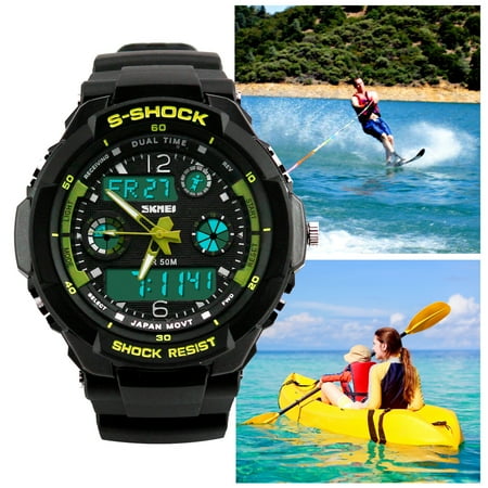 Mens Fashion Waterpoof Analogue Military Digital LCD Alarm Date Army Rubber Sport Watch Wristwatch