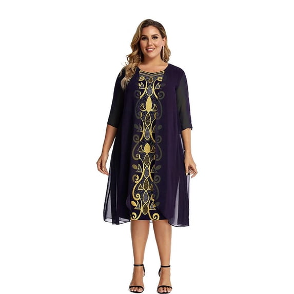 WISEFIN 3/4 Sleeve Plus Party Wedding Elegant Bodycon Festival Midi Crew neck All-Season Hot drilling Commuting Women Solid Dress