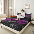 thumbnail image 4 of Manfei Romantic Rose Queen Sheet Sets for Lover, Couple Valentines Day Flat Sheet, Black Purple Queen Fitted Sheet, Microfiber Bedroom Decor, 4 Pieces, 4 of 7
