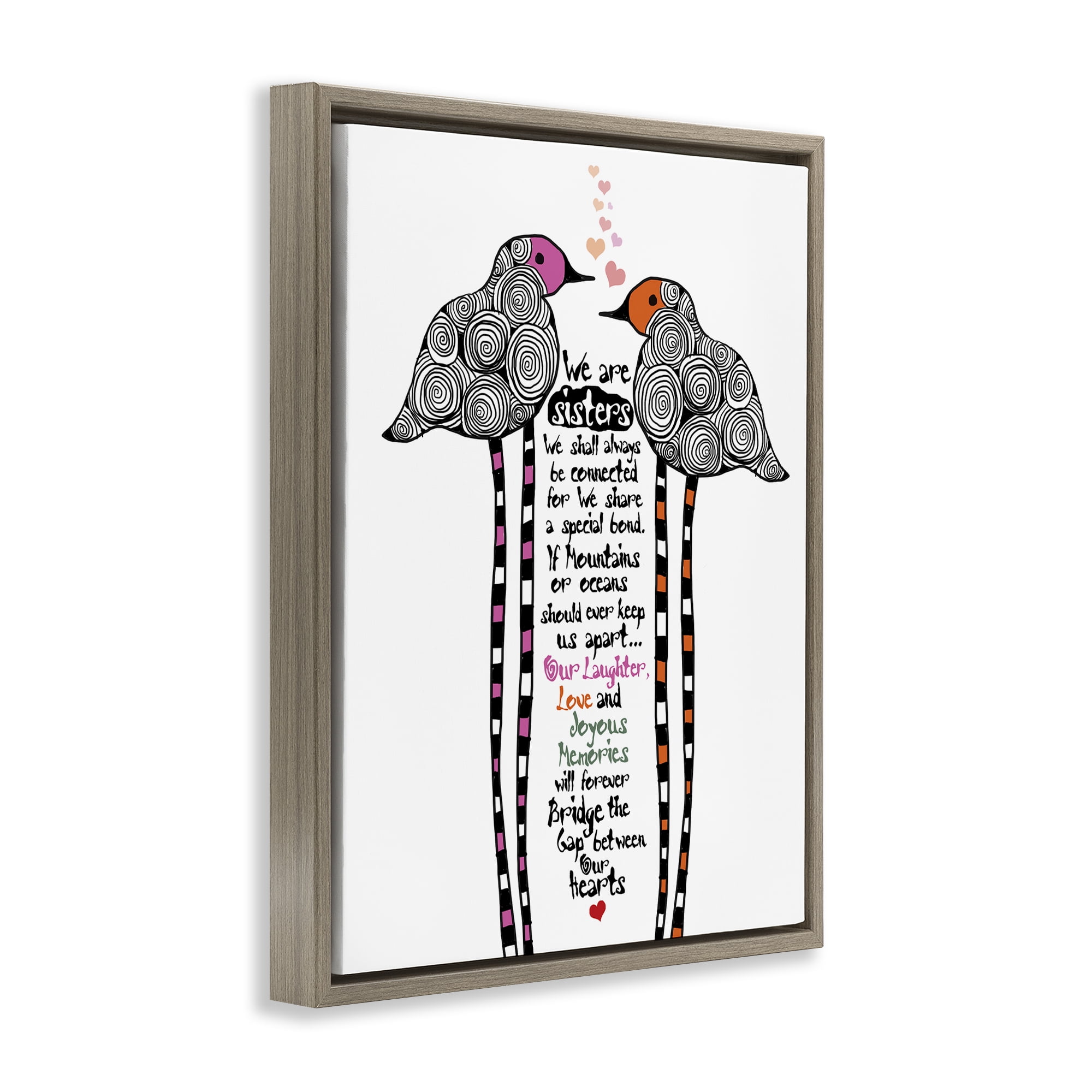 We Are Sisters Bird Duo Brown Framed Floater Canvas Wall Art, design by Suzanne Millius