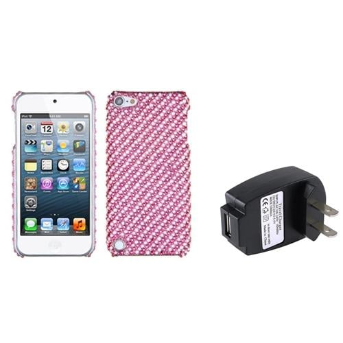 Insten Stripe White Pink Phone Back Case For Ipod Touch 6 6g 5 5g Usb Travel Charger Walmart Com Walmart Com